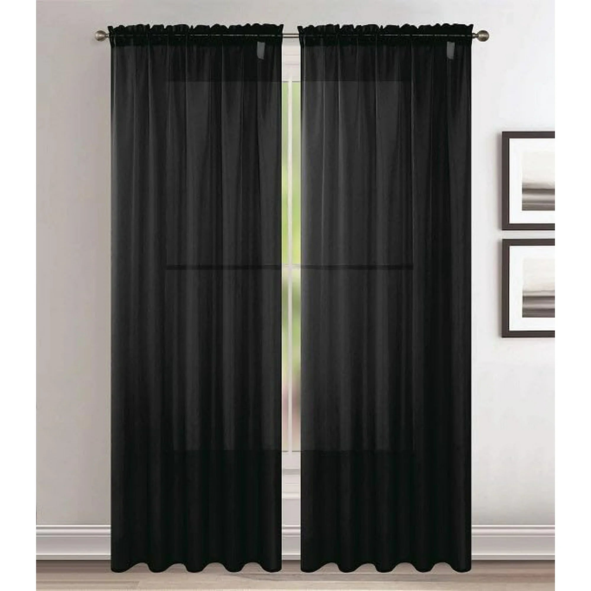 Cortinas Semitransparentes Negras de 95 Pulgadas de Largo, Juego de 2