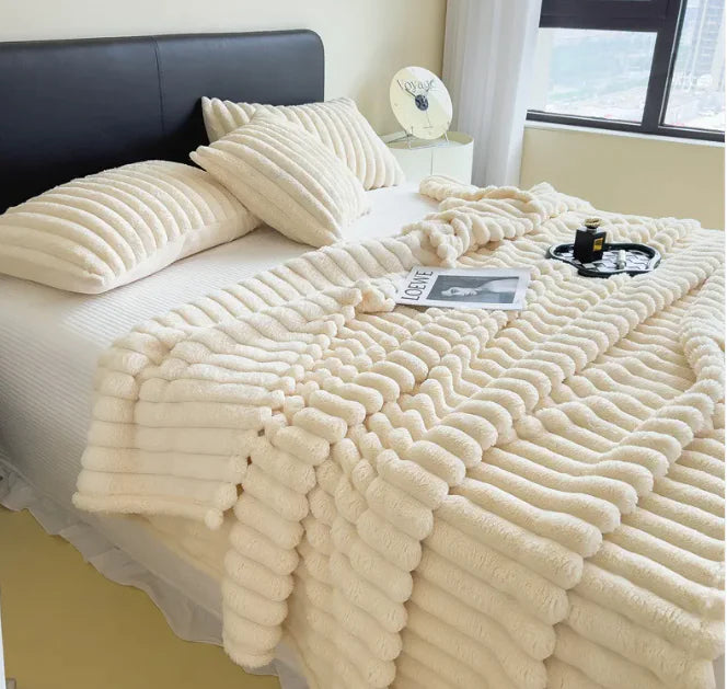 Manta de sofá de punto de terciopelo de doble cara de felpa de conejo ultra suave