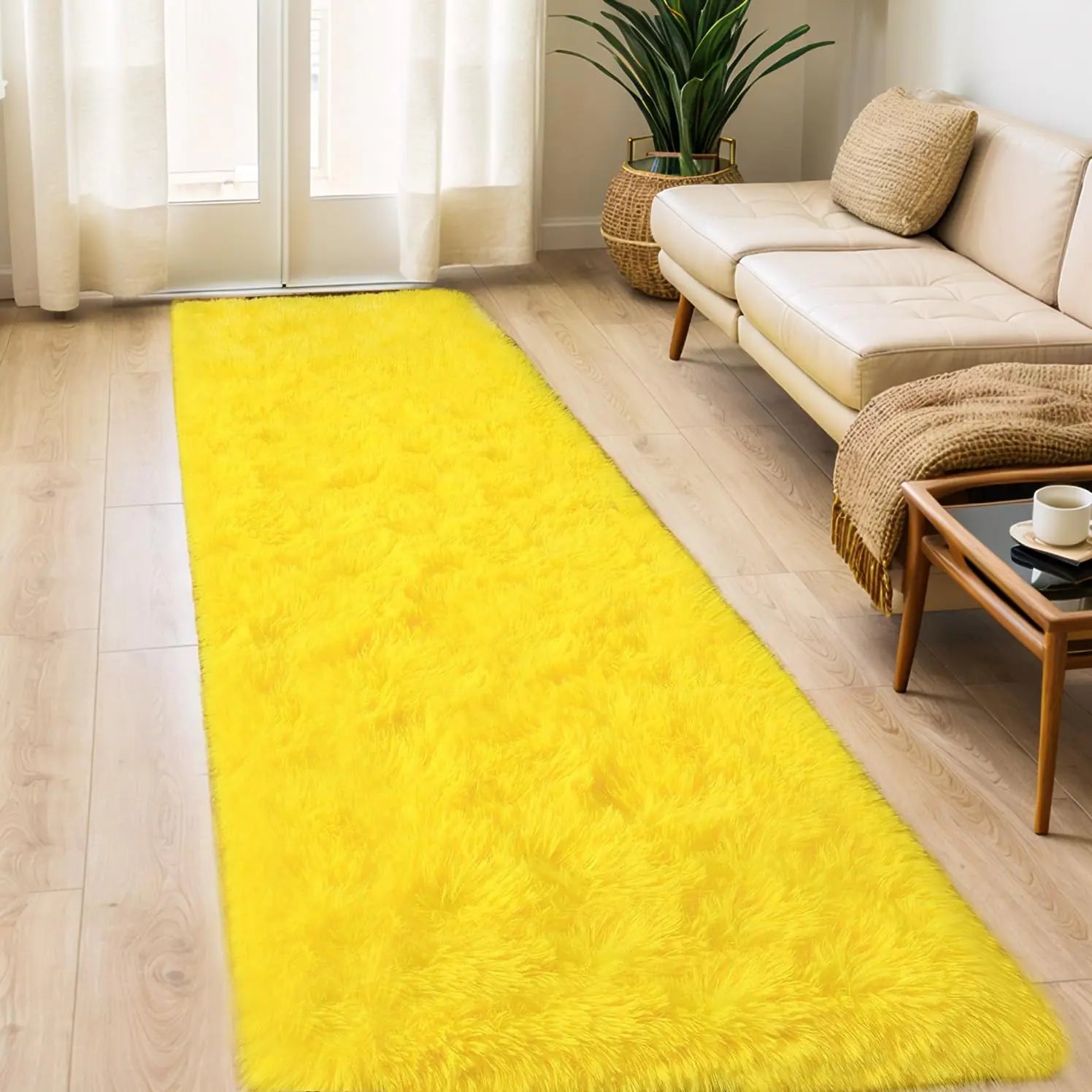 Alfombra diseño  Suave 2x6 Pies Moderna Amarilla  para Dormitorio