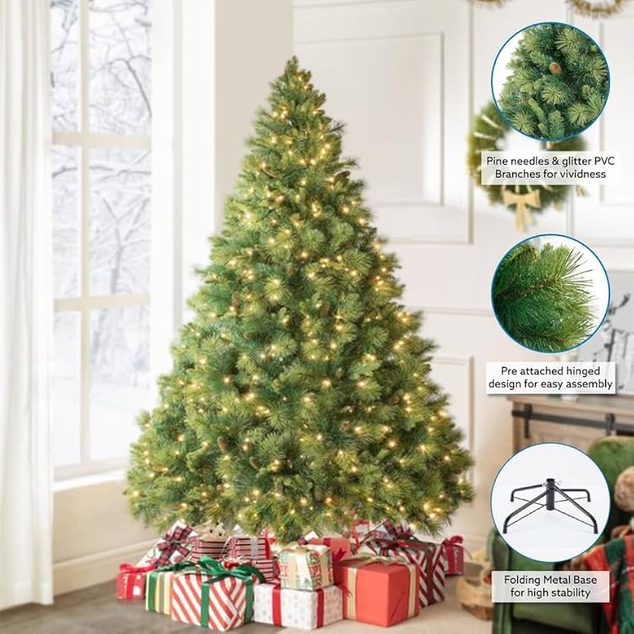 Naomi Homélia  Elegante árbol de Navidad de abeto preiluminado de 4,5 pies