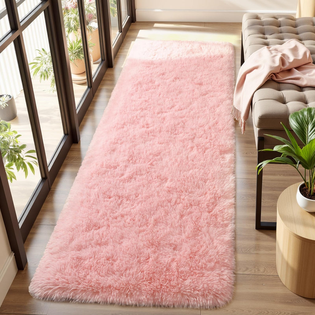 Alfombra Rosa  Esponjosa Ultra Suave para Dormitorio 2x6 Pies