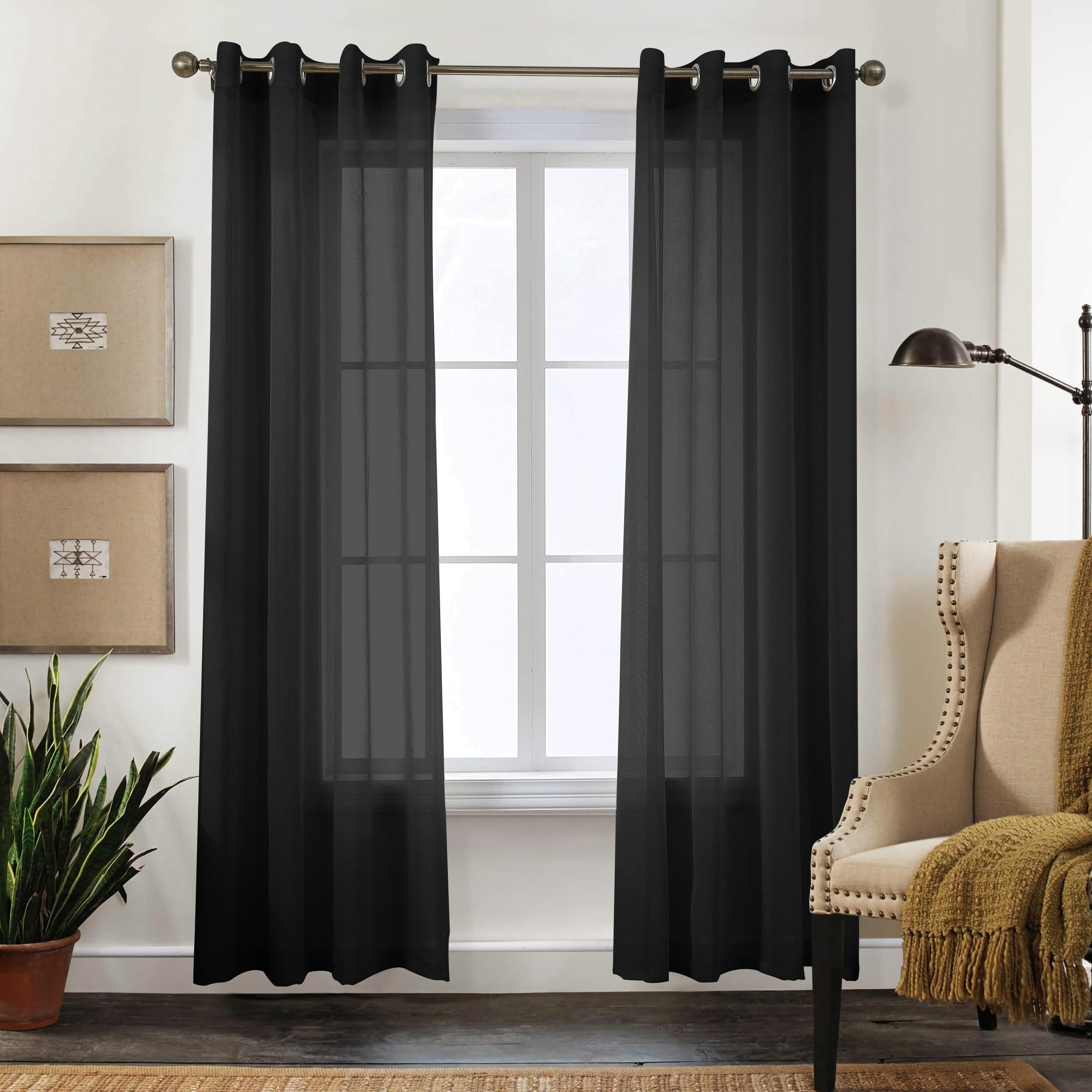 Cortinas Semitransparentes Negras de 95 Pulgadas de Largo, Juego de 2