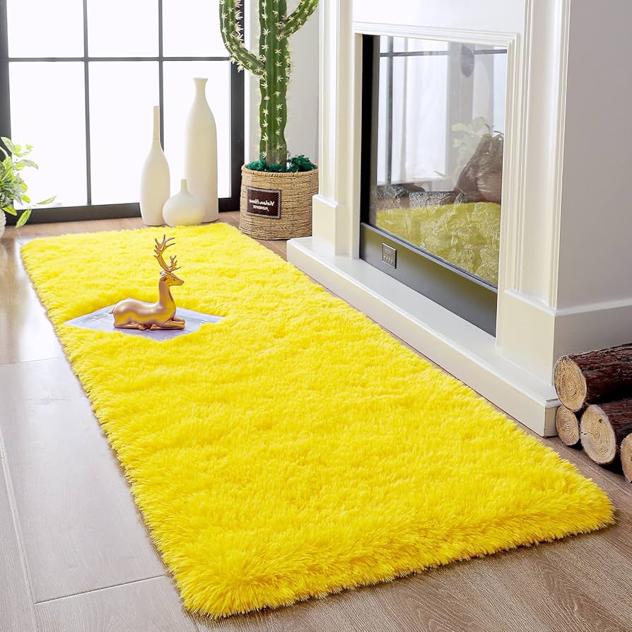 Alfombra diseño  Suave 2x6 Pies Moderna Amarilla  para Dormitorio