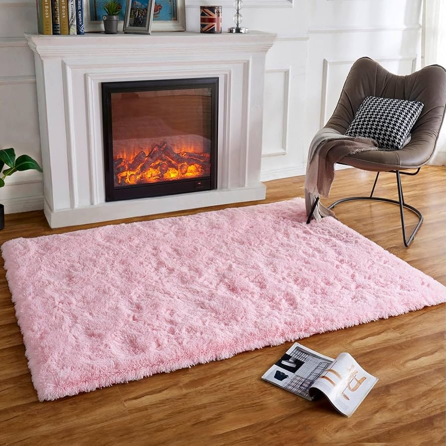 Alfombra Rosa  Esponjosa Ultra Suave para Dormitorio 2x6 Pies