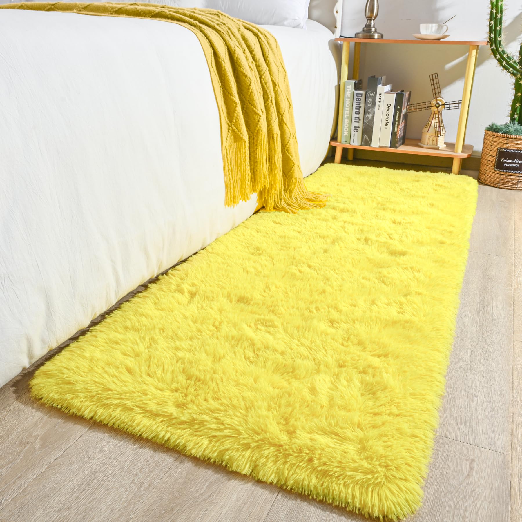 Alfombra diseño  Suave 2x6 Pies Moderna Amarilla  para Dormitorio