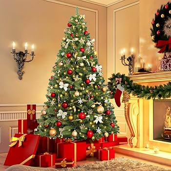 Naomi Homélia  Elegante árbol de Navidad de abeto preiluminado de 4,5 pies