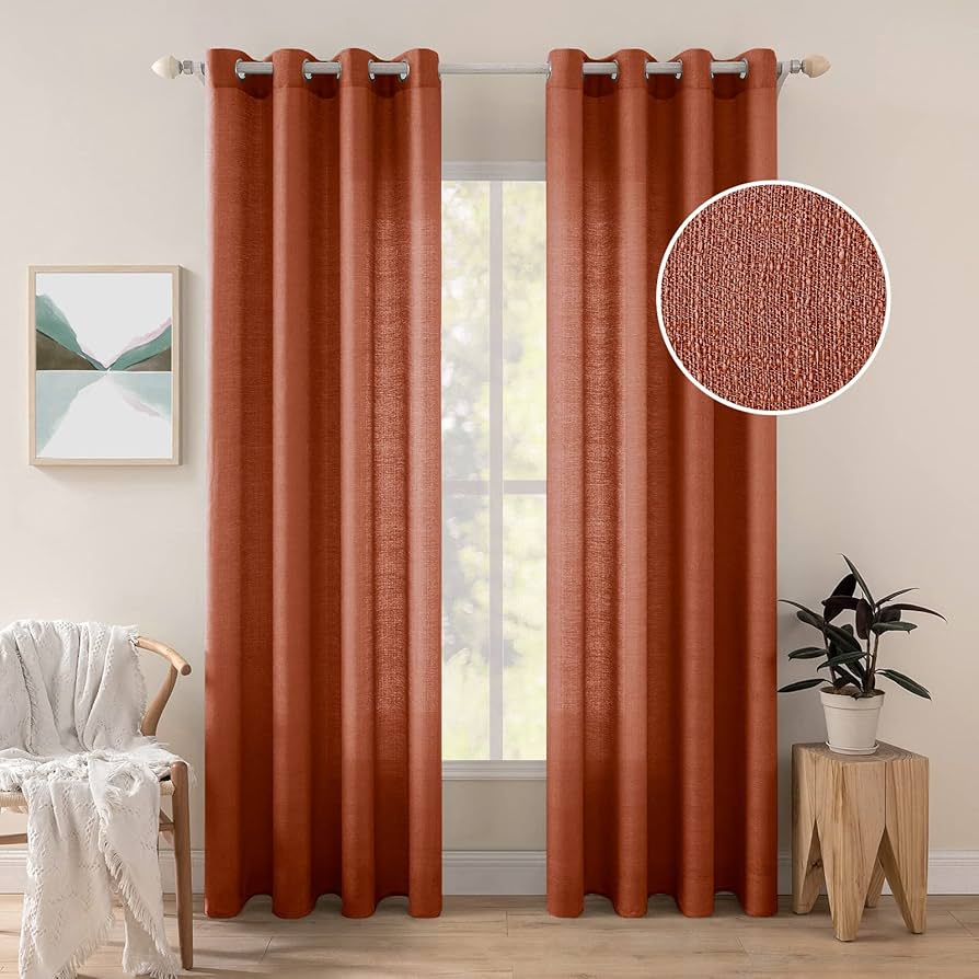Cortinas de Lino Terracota de 84 Pulgadas de Largo