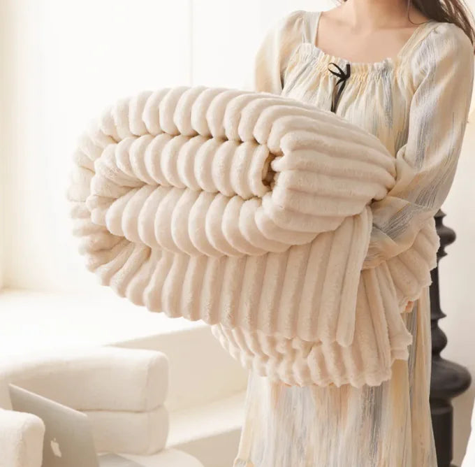 Manta de sofá de punto de terciopelo de doble cara de felpa de conejo ultra suave