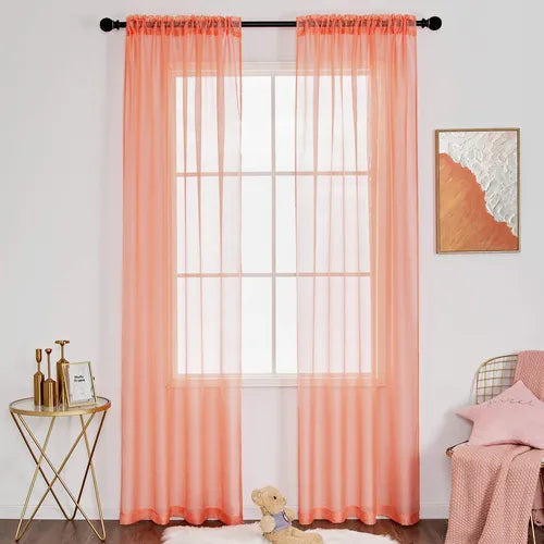 Cortinas de Ventana Voile Transparente Color Rosa Suave 84 pulgadas de largo