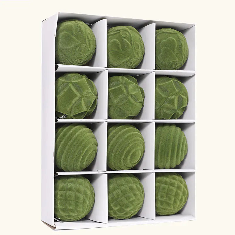 Paquete de 12 adornos de terciopelo para el árbol de Navidad - Bolas de plástico