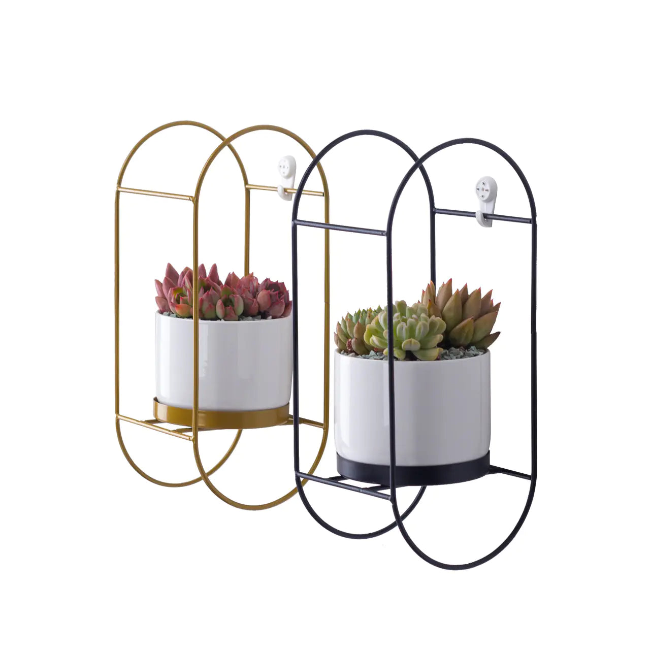 Juego de Macetas Suculentas de Cerámica con Soporte de Hierro
