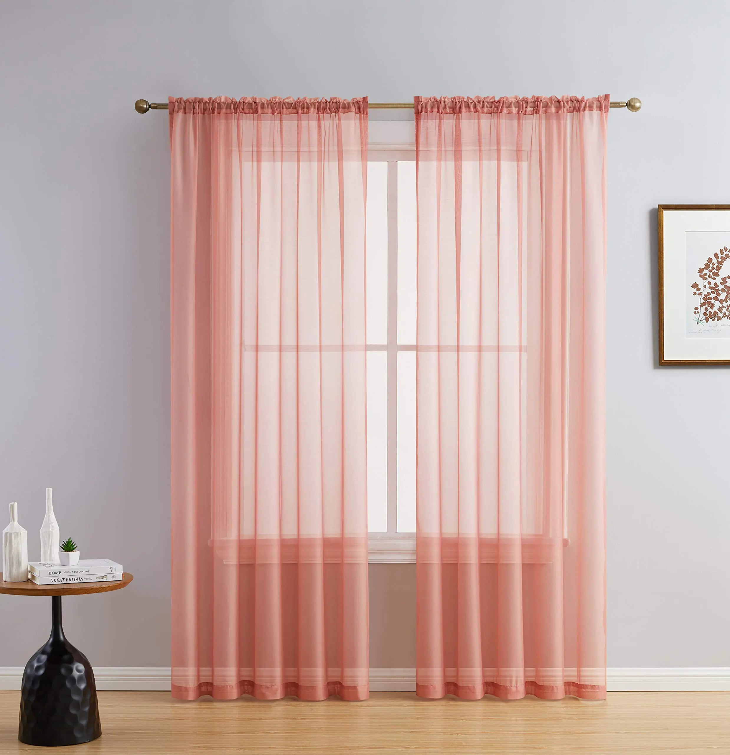 Cortinas de Ventana Voile Transparente Color Rosa Suave 84 pulgadas de largo