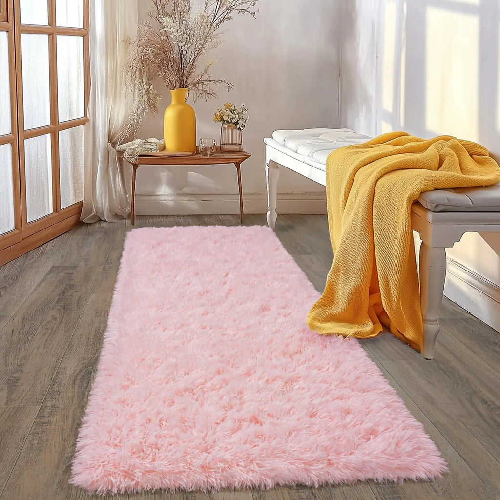 Alfombra Rosa  Esponjosa Ultra Suave para Dormitorio 2x6 Pies