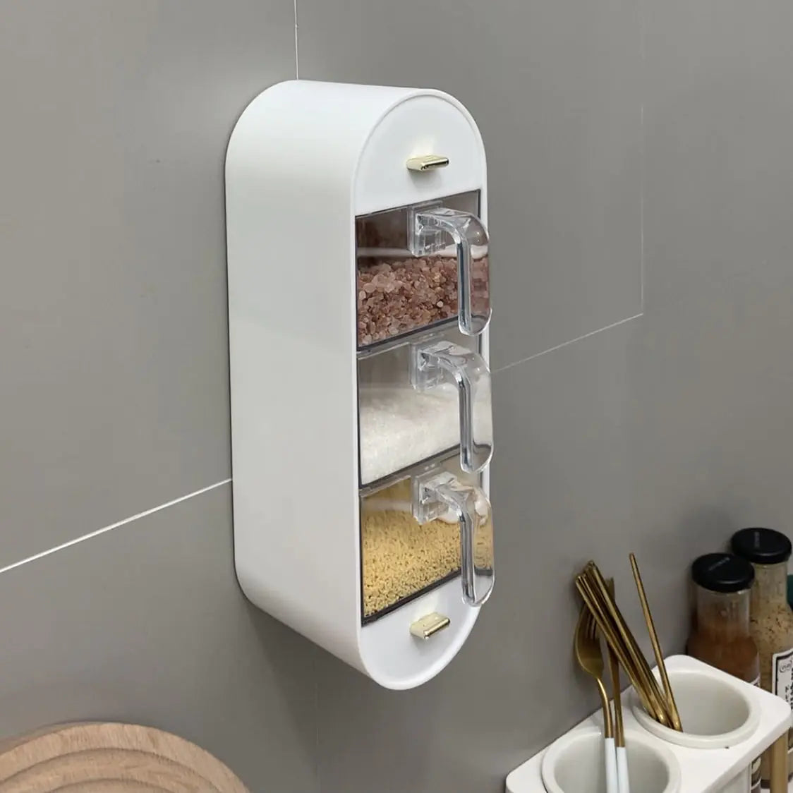 Caja de almacenamiento de condimentos de varios compartimentos montada en la pared