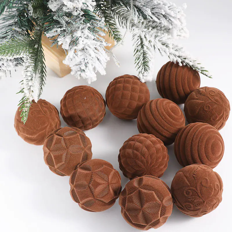 Paquete de 12 adornos de terciopelo para el árbol de Navidad - Bolas de plástico