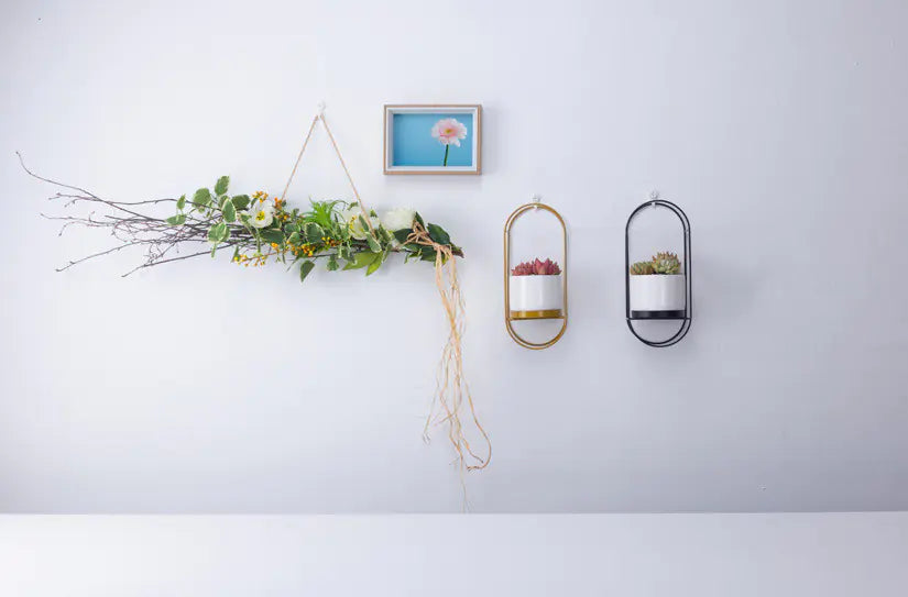 Juego de Macetas Suculentas de Cerámica con Soporte de Hierro