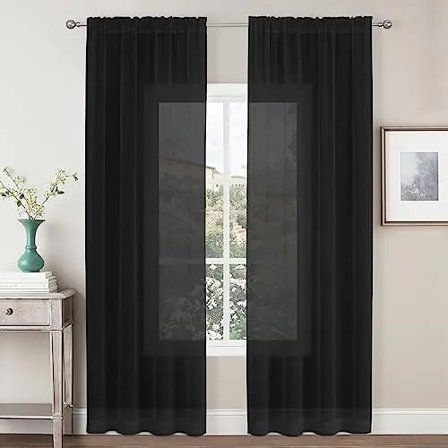 Cortinas Semitransparentes Negras de 95 Pulgadas de Largo, Juego de 2