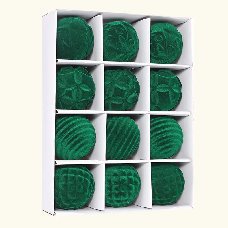 Paquete de 12 adornos de terciopelo para el árbol de Navidad - Bolas de plástico